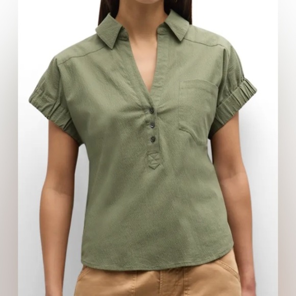 VERONICA BEARD Almera Collared Popover Blouse in Green Size Small NWT - Picture 2 of 12
